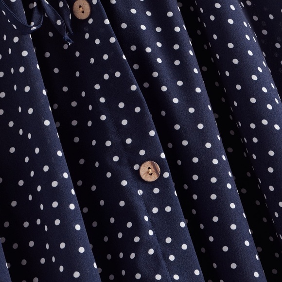 A-Line Navy Polka Dot Drawstring Midi Skirt - Picture 3 of 7